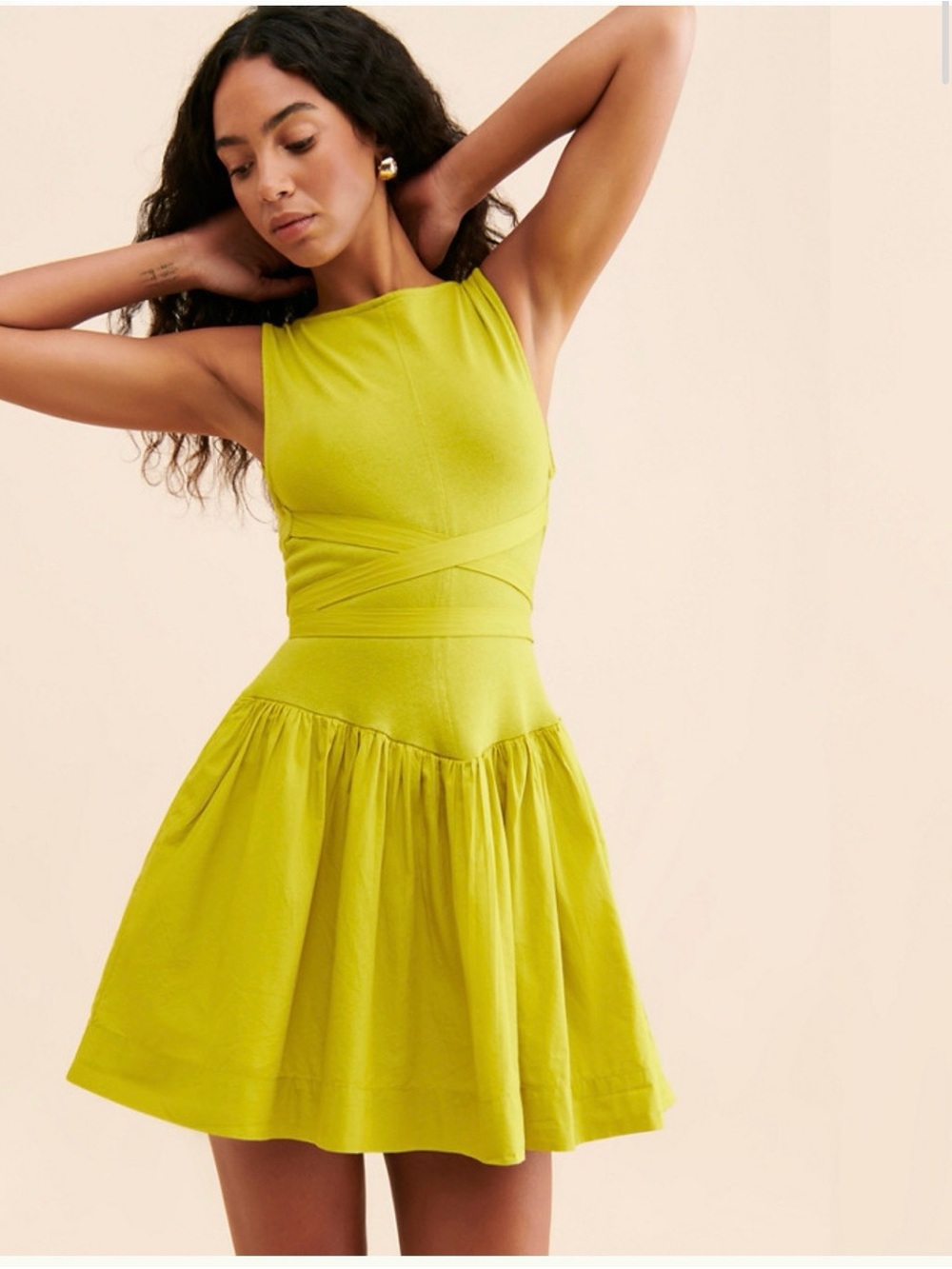 Free People Lime Green Sleeveless Fit-and-Flare Mini Dress